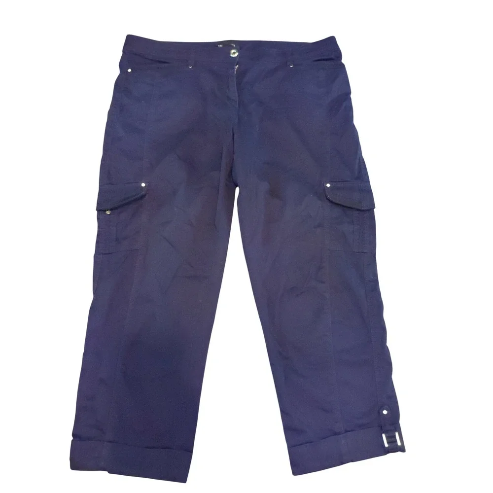 White House Black Market Black Crop Leg Cargo Pants Silver Hardware Size 10